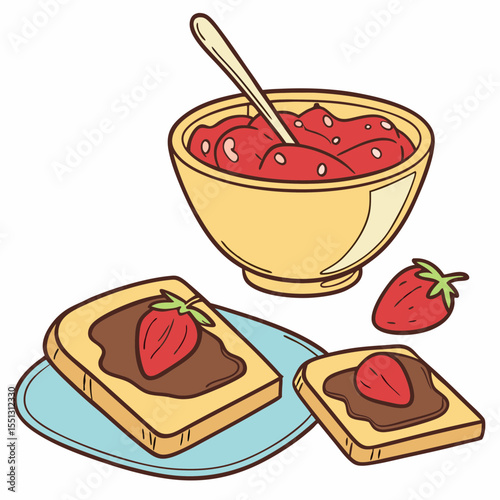 Sweet breakfast with strawberry jam and toast