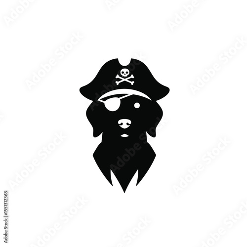 Black Silhouette Dog Pirate Costume Vector Icon white