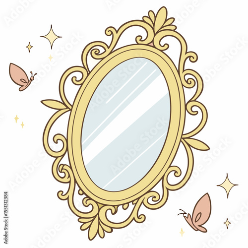 Enchanted ornate antique mirror with flying butterflies