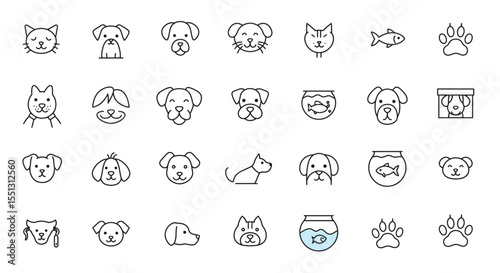 Cartoon vector animal icon set for web design with a seamless pattern of baby animals