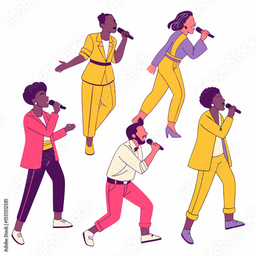 Diverse vocalists performing on stage joyful auditory experience