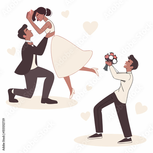 A heartwarming depiction of a romantic wedding proposal scene