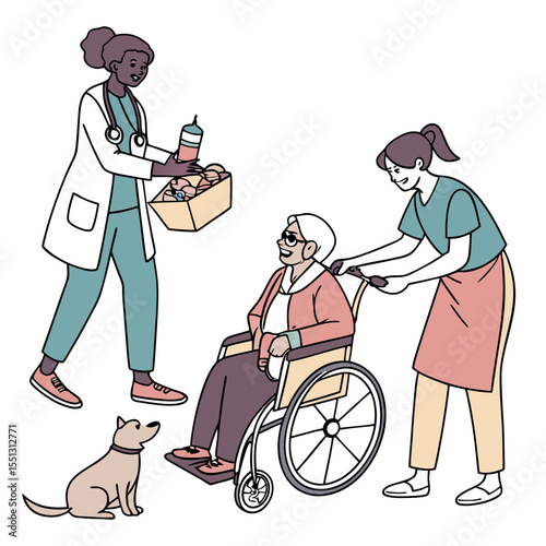 Compassionate Caregivers Assisting Elderly Person and Community Support