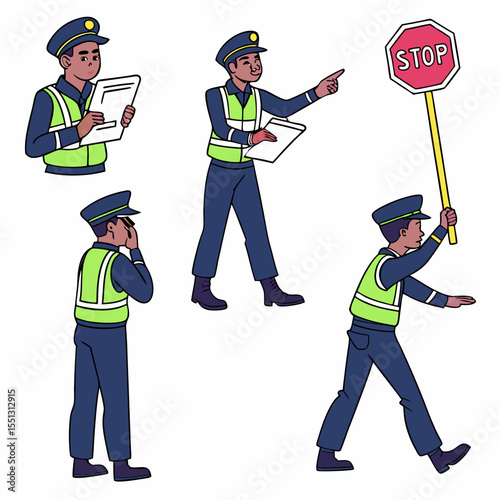 Diverse traffic control officers in action