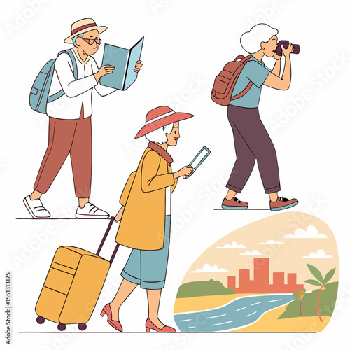Senior Citizens Exploring a Scenic Coastal Destination