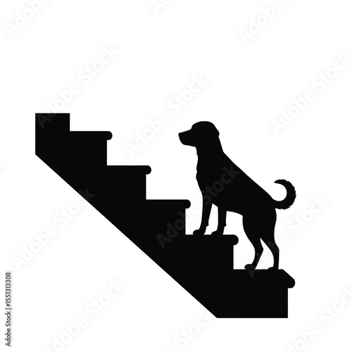Black Silhouette Dog on Steps Vector Icon stairs white