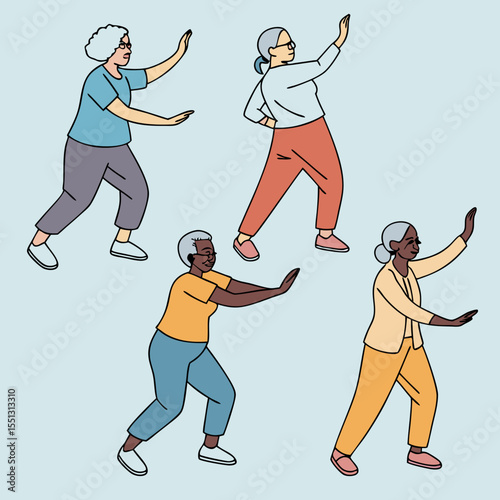 Active Seniors Practicing Tai Chi Movements