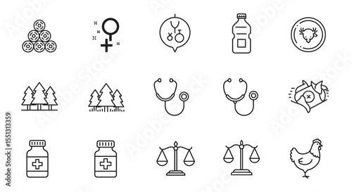 Vector icon set of diverse bottles and glasses, perfect for web, health, or business design concepts