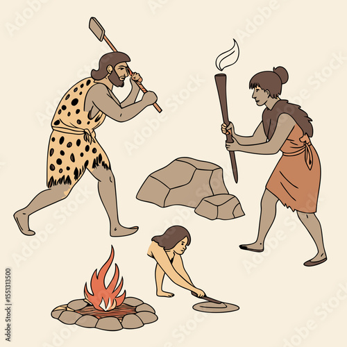 Prehistoric People Engaging in Daily Activities