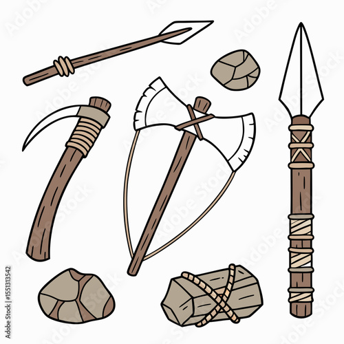 Prehistoric Tools and Weapons Illustration