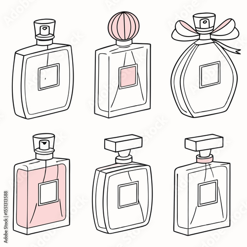 Elegant perfume bottles in line art style