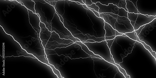 Black, white Marble Texture Template Background. Abstract Watercolor Vector white and black cracked. Lightning Effect Overlay, Isolated Electric Thunderstorm Bolt Strikes on Dark Night Sky Background