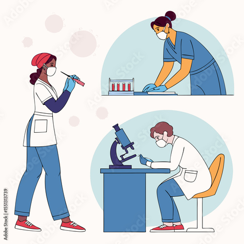 Medical professionals in a lab setting working on samples