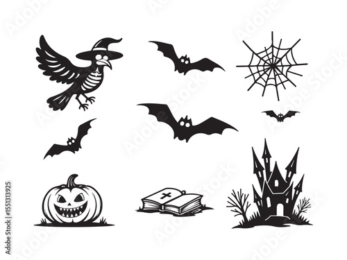 Halloween Icons Black Silhouette Collection vector