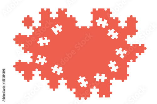 An abstract red jigsaw puzzle with multiple missing pieces highlighted in white. Vector Patterns
