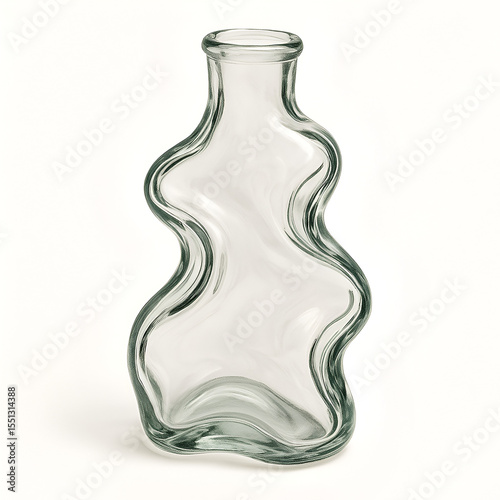 Distorted Wavy Glass Bottle on Light Background – Artistic Clear Design with Undulating Curves, Minimalist Transparent Vessel for Modern Decor, Product Display, or Packaging Concept