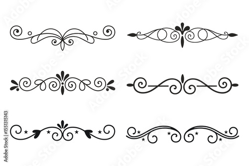 Calligraphy filigree lines Text dividers, vintage Flourishes decorative Scrolls, wedding Ornate, fancy elegant page Separators design elements, Header Swirls menu card,s Ornamental Border
