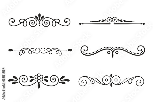Calligraphy filigree lines Text dividers, vintage Flourishes decorative Scrolls, wedding Ornate, fancy elegant page Separators design elements, Header Swirls menu card,s Ornamental Border
