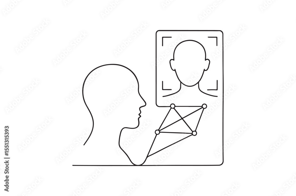Fototapeta premium Facial Recognition continuous one line drawing minimalism design