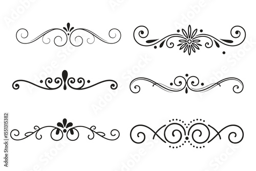 Calligraphy filigree lines Text dividers, vintage Flourishes decorative Scrolls, wedding Ornate, fancy elegant page Separators design elements, Header Swirls menu card,s Ornamental Border
