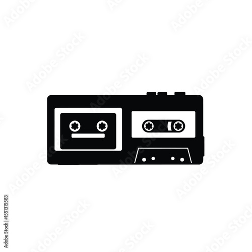 Black Silhouette Eighties Cassette Player Vector Icon