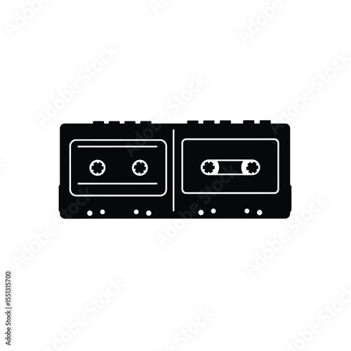 Black Silhouette Eighties Cassette Tape Player Vector Icon