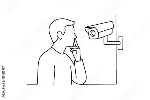Person Checking Camera continuous one line drawing minimalism design