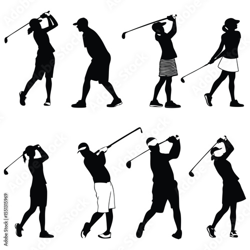 golf player silhouette. golfer silhouette. Vector silhouette of golfer on white background. black golf player isolated on white background. cutout golf player. vector illustration.
