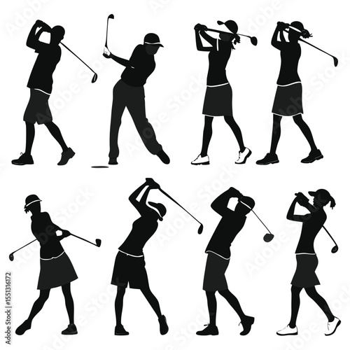 golf player silhouette. golfer silhouette. Vector silhouette of golfer on white background. black golf player isolated on white background. cutout golf player. vector illustration.