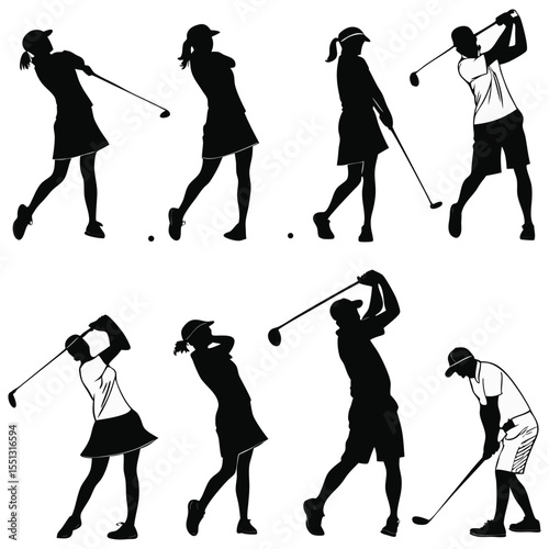 golf player silhouette. golfer silhouette. Vector silhouette of golfer on white background. black golf player isolated on white background. cutout golf player. vector illustration.
