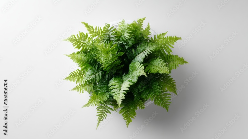 Fototapeta premium Closeup of vibrant lush green fern fronds on white background highlighting natural freshness and detailed textures.