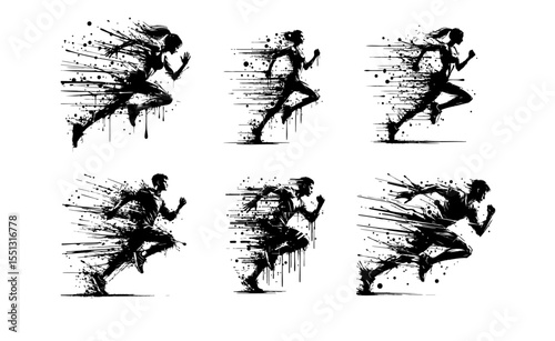 Runner Silhouette Grunge Splatter and Dripping Spray Effects