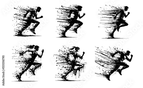Runner Silhouette Grunge Splatter and Dripping Spray Effects