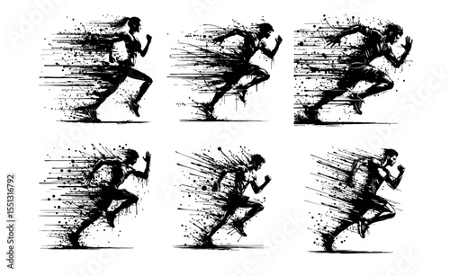 Runner Silhouette Grunge Splatter and Dripping Spray Effects