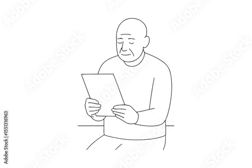 Elder Holding Document continuous one line drawing minimalism design