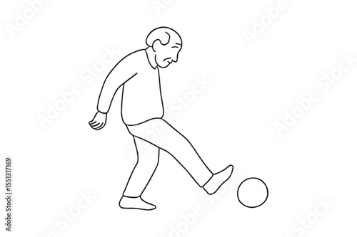 Elder Kicking a Ball continuous one line drawing minimalism design