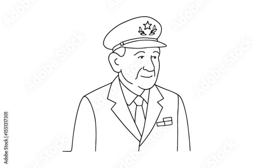 Elder Male in Uniform continuous one line drawing minimalism design