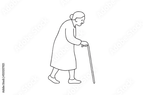 Elder Woman Walking continuous one line drawing minimalism design