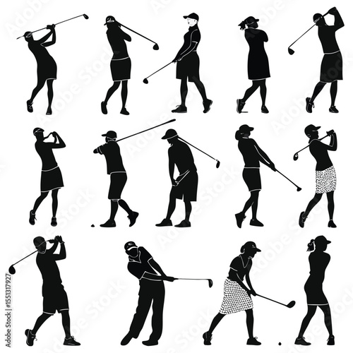 golf player silhouette. golfer silhouette. Vector silhouette of golfer on white background. black golf player isolated on white background. cutout golf player. vector illustration.
