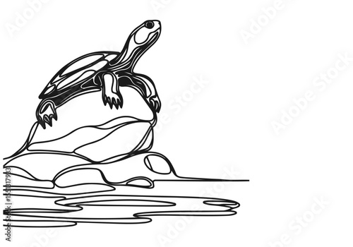 Yellow Bellied Slider Continues Single Line Hand Drawn Natural Illustration Vector Isolated by AZ for Books, Arts, Design and Decoration Graphic Asset