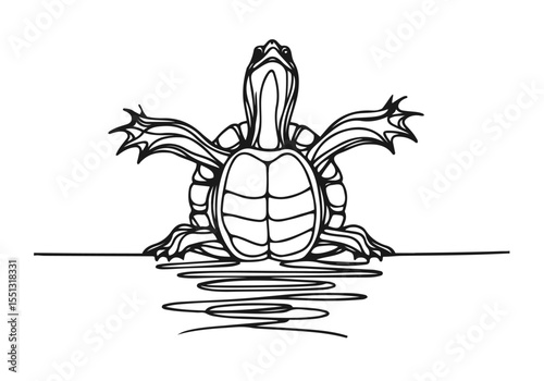 Yellow Bellied Slider Continues Single Line Hand Drawn Natural Illustration Vector Isolated by AZ for Books, Arts, Design and Decoration Graphic Asset