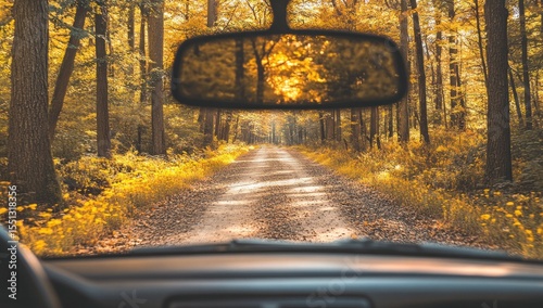Autumnal Drive Through Golden Forest