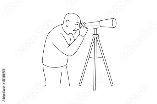Senior Looking Through Telescope continuous one line drawing minimalism design