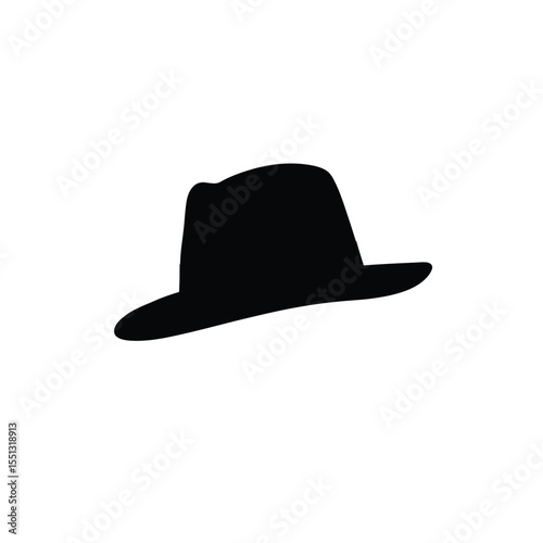 Black Fedora Hat Silhouette Vector Icon White Background