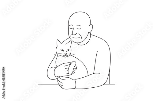 Senior with Pet continuous one line drawing minimalism design