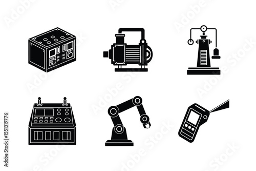 Industrial Machinery and Automation Icons Vector Graphics for Engineering and Manufacturing