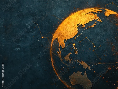 Stylized golden globe illustration over a dark background showcasing global connectivity.