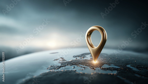 Golden location pin world map oceanic trade route navigation travel global business elegant modern glowing Europe