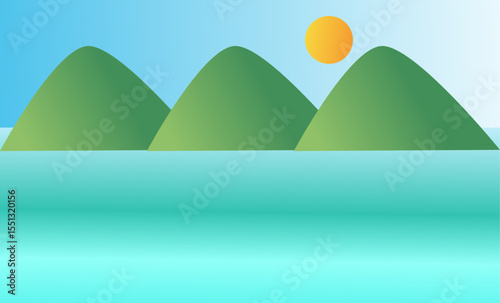 landscape with mountains,sea a d sun