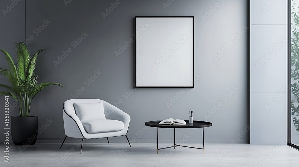 Fototapeta premium Minimalist picture frame with line art by reading coffee table in modern living room stylish decor concept